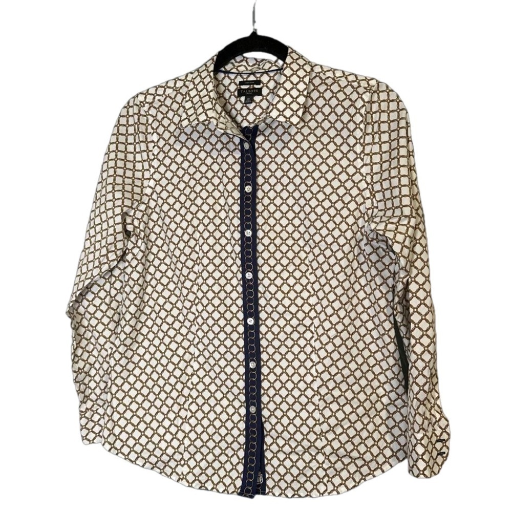 TALBOTS Size 8 Petite Non-Iron Chain Print Button Up Shirt